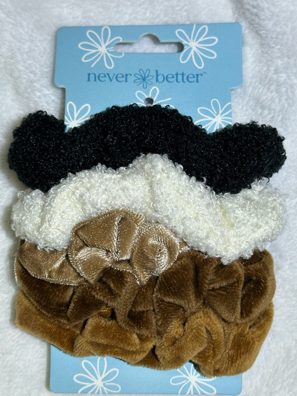 Never Better Scrunchies 5 Pack Velvet Boucle Hair Ties Neutrals Set